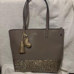 Kate Spade Taupe and Glitter Gold Tote